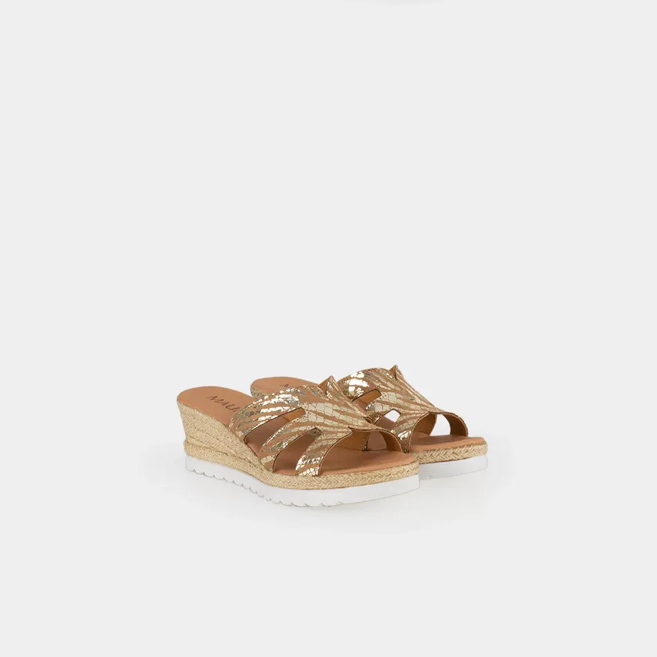 Mules femmes compensées, Camel doré