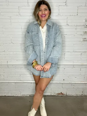 {Mumu} Lincoln Shirt Jacket - Embellished Light Indigo