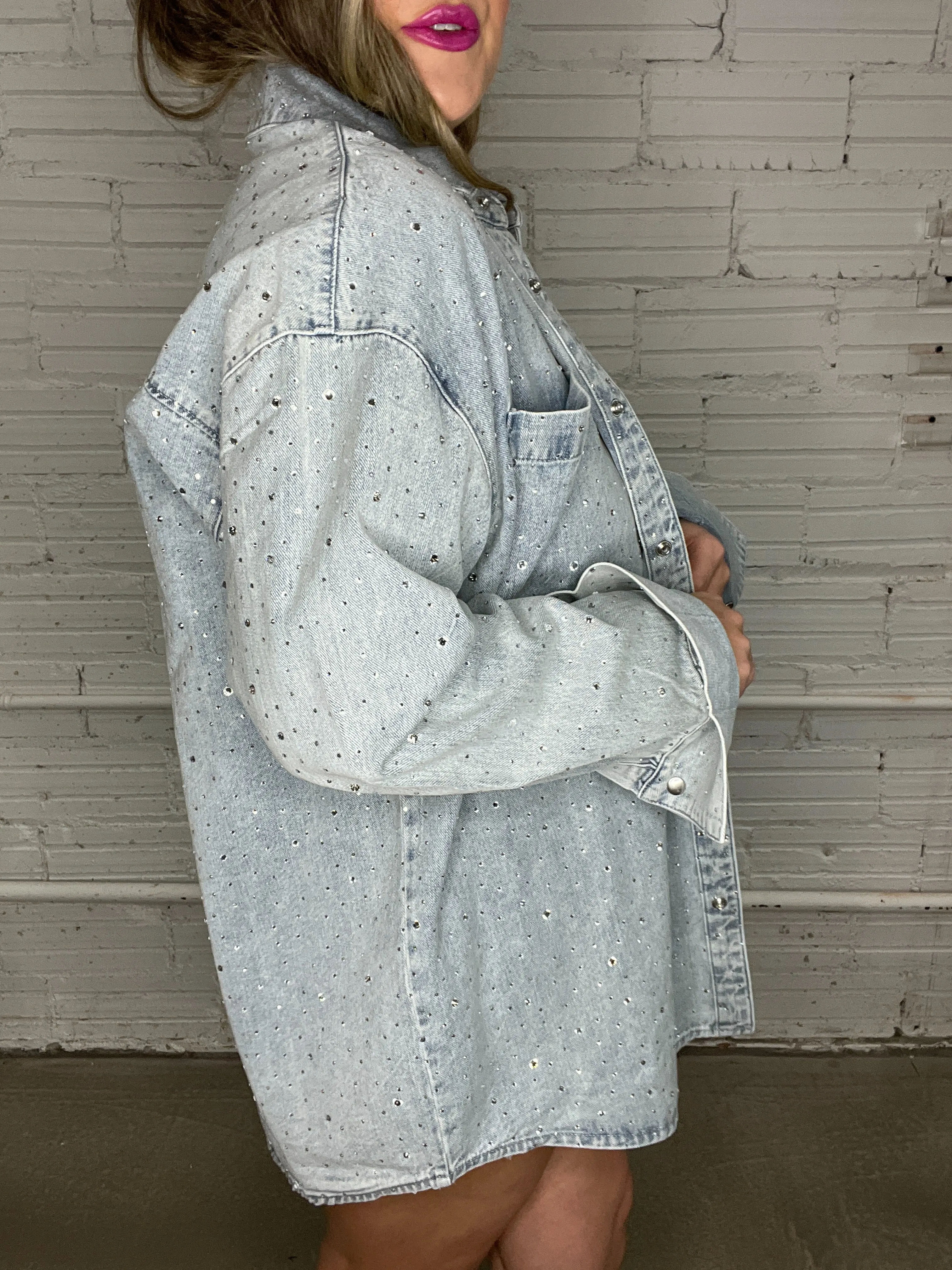 {Mumu} Lincoln Shirt Jacket - Embellished Light Indigo