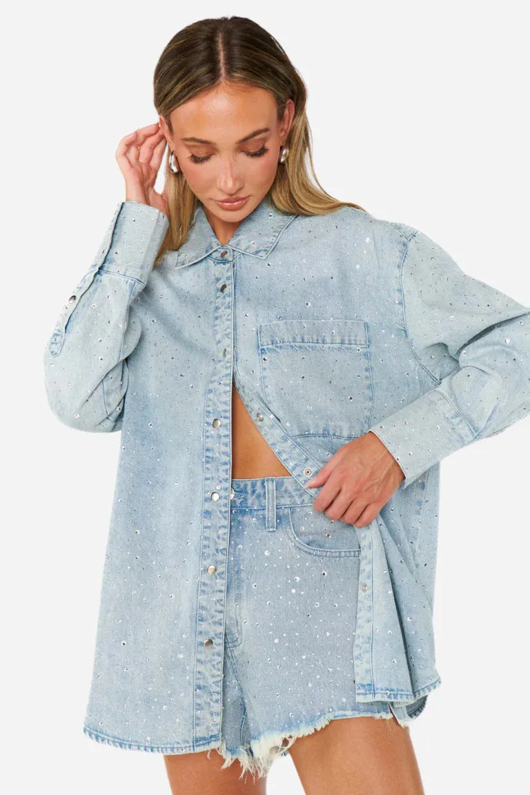 {Mumu} Lincoln Shirt Jacket - Embellished Light Indigo
