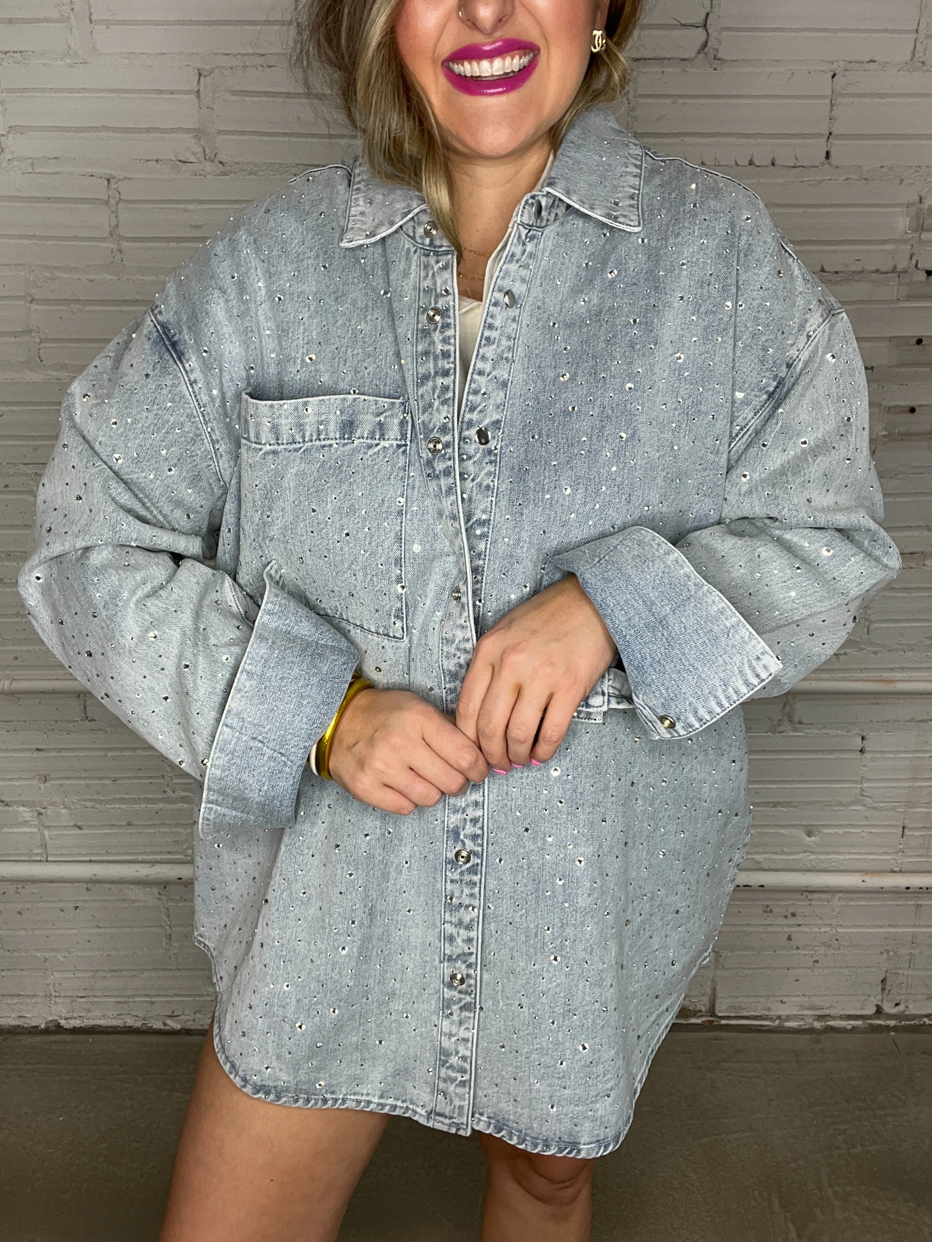{Mumu} Lincoln Shirt Jacket - Embellished Light Indigo