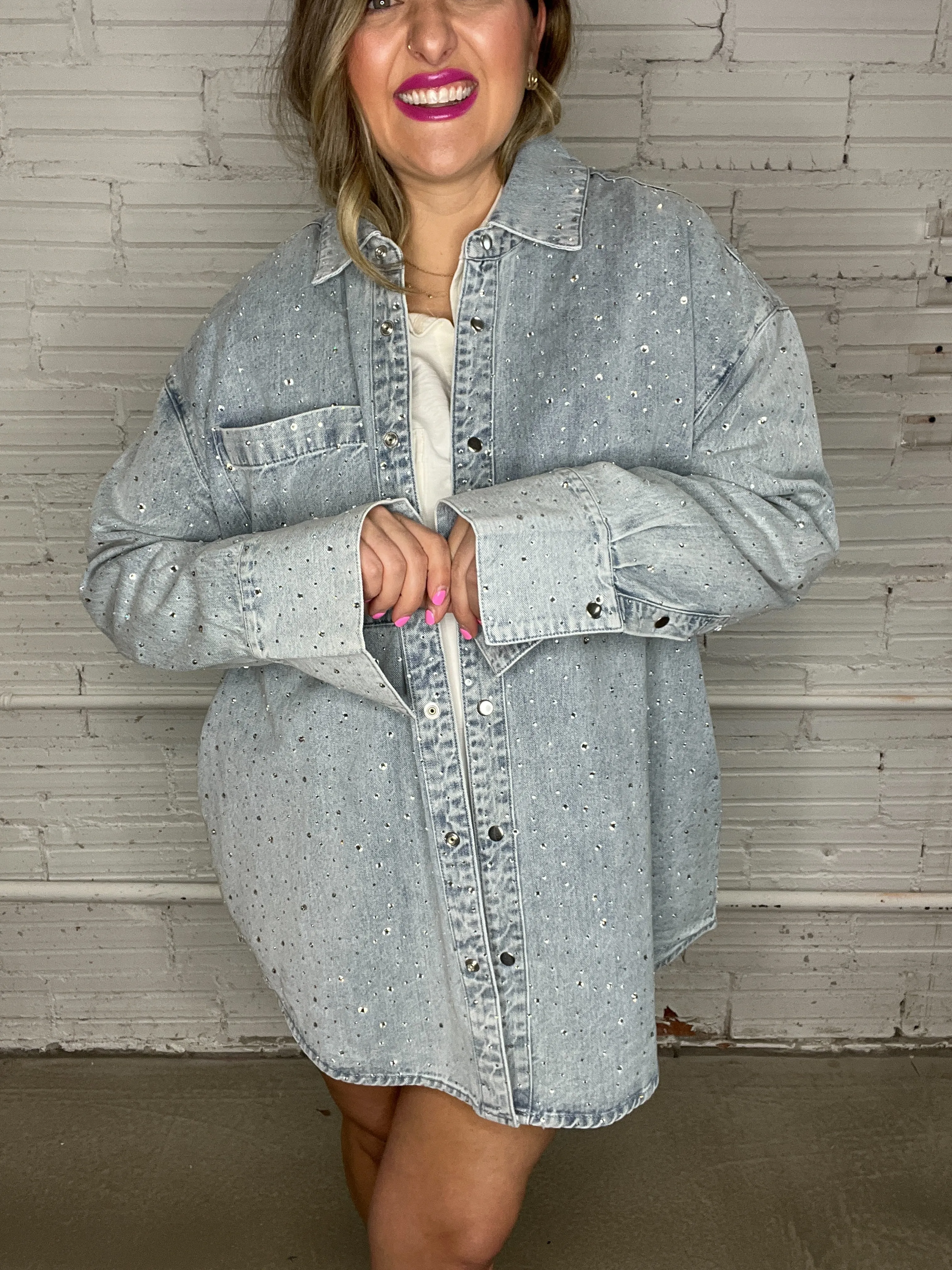 {Mumu} Lincoln Shirt Jacket - Embellished Light Indigo