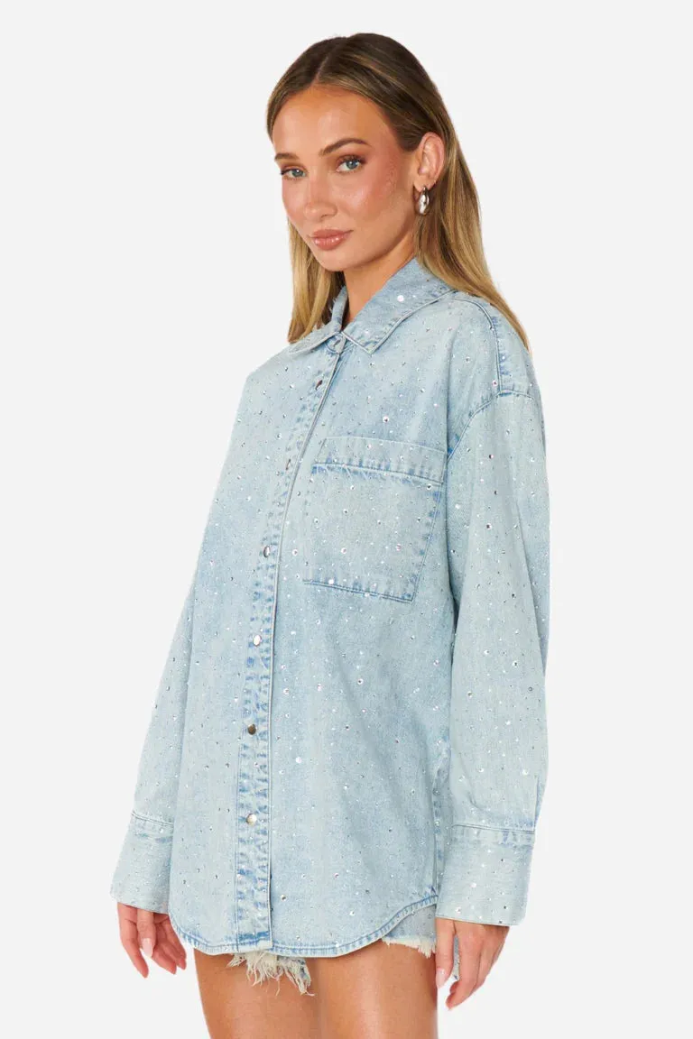 {Mumu} Lincoln Shirt Jacket - Embellished Light Indigo