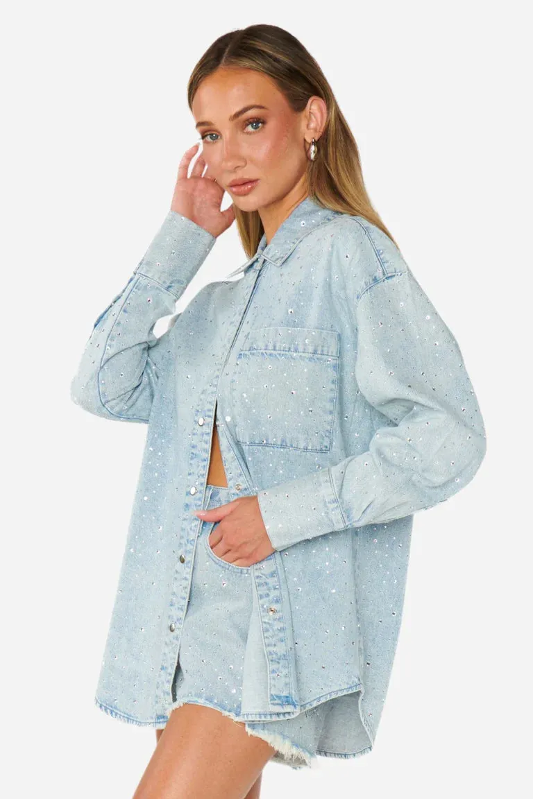 {Mumu} Lincoln Shirt Jacket - Embellished Light Indigo