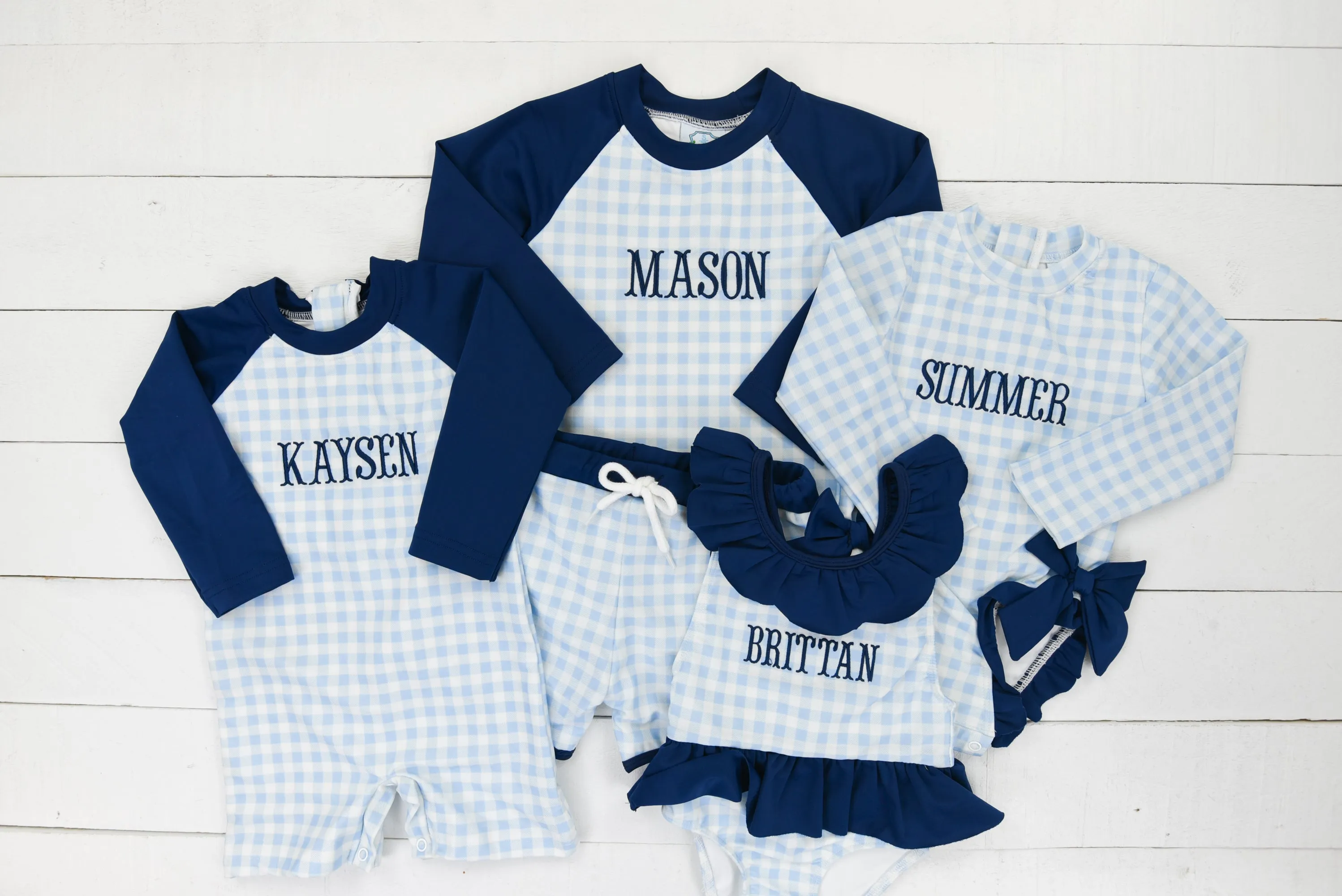 Navy and Gingham Boys Swim Set