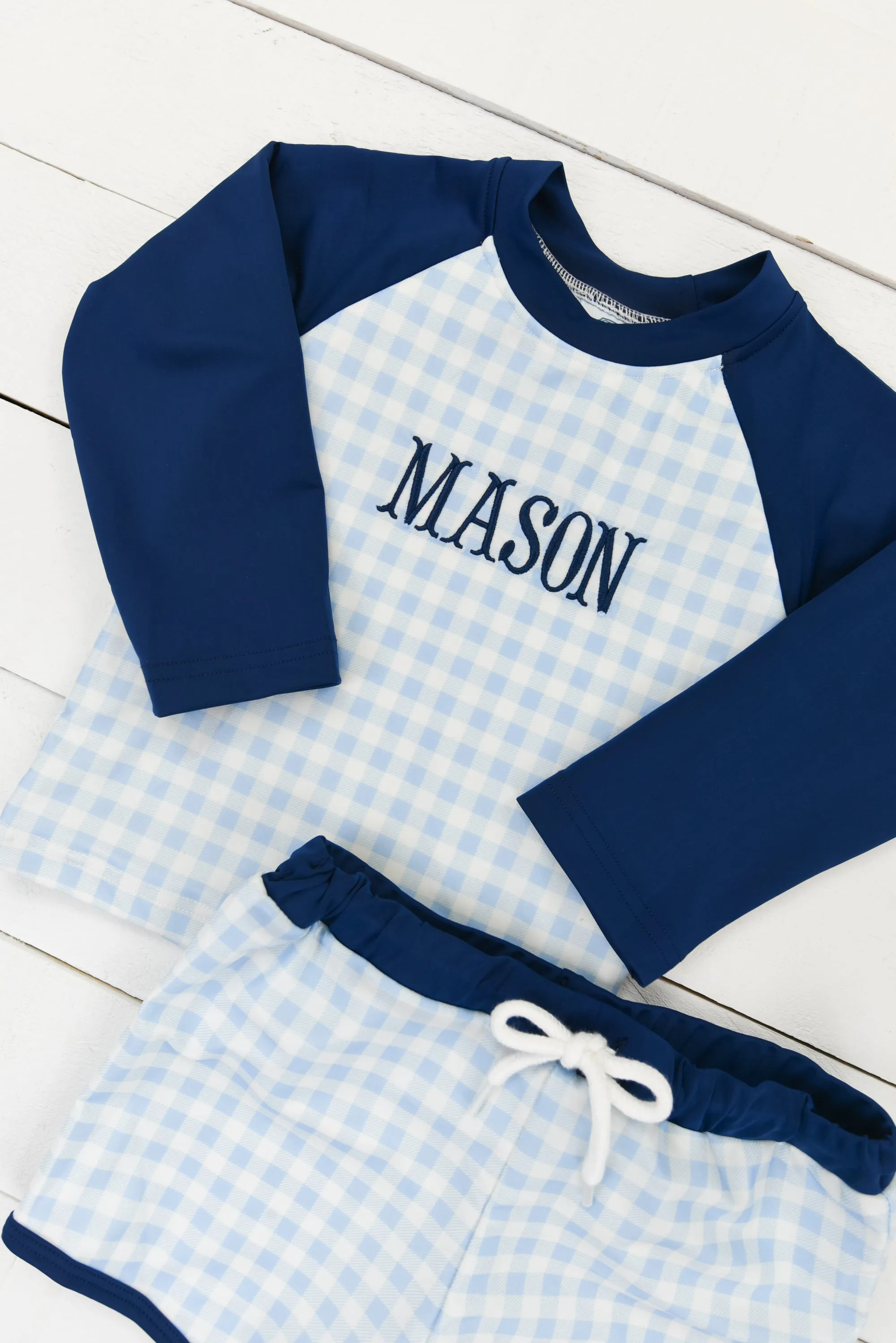 Navy and Gingham Boys Swim Set