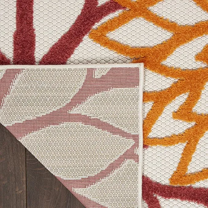 New Amazing Textured Nourison Indoor/Outdoor Tropical, Botanical Aloha Red Multi Area Rug 5 Ft 3 Inch X 7 Ft 5 Inch! Stain Resistant,, easy to clean!