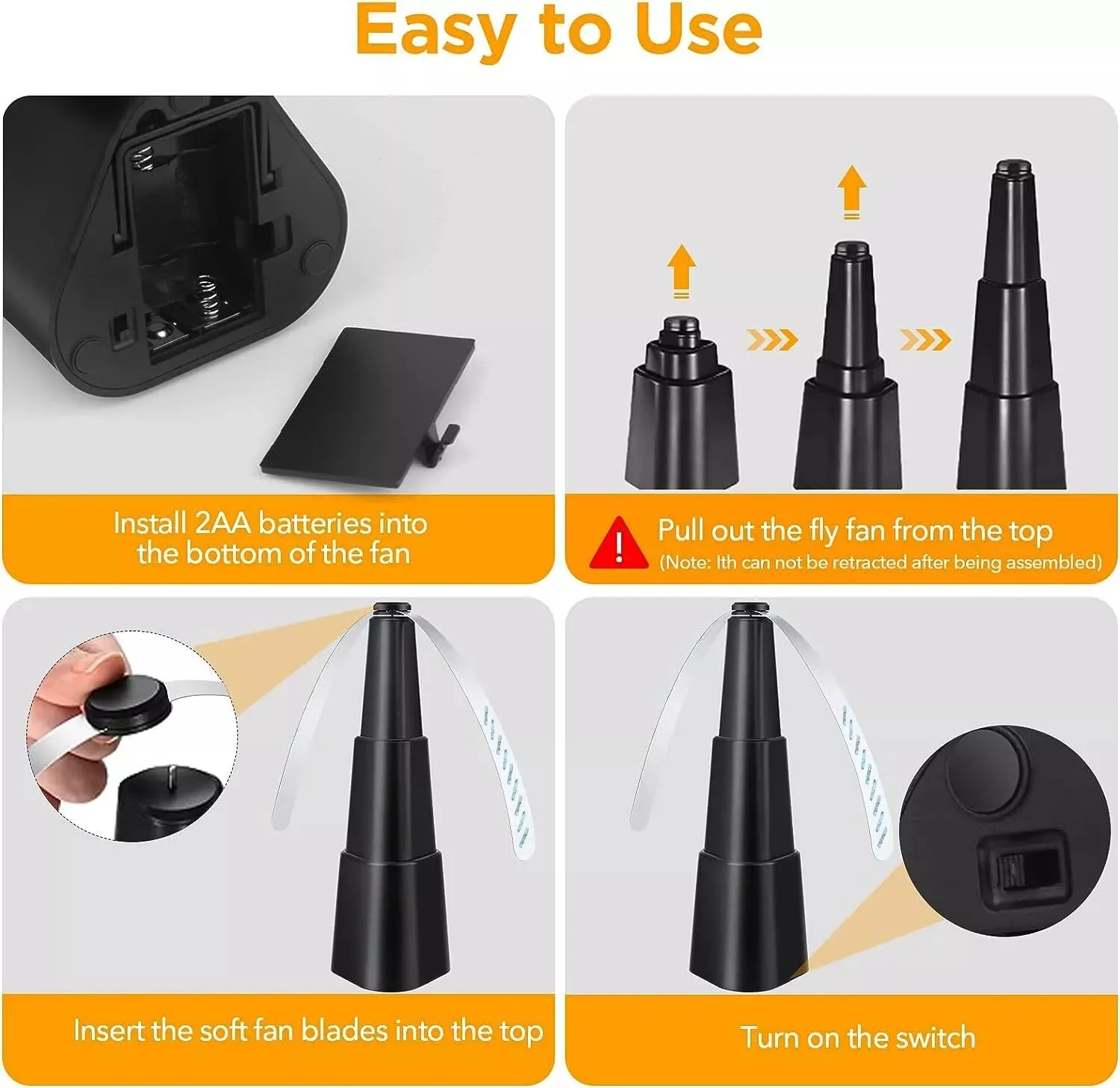 NEW Battery Operated Retractable Fly Repellent Bug Fan! Utilizes the power of air circulation to repel flies, mosquitoes, and other flying insects without harsh chemicals