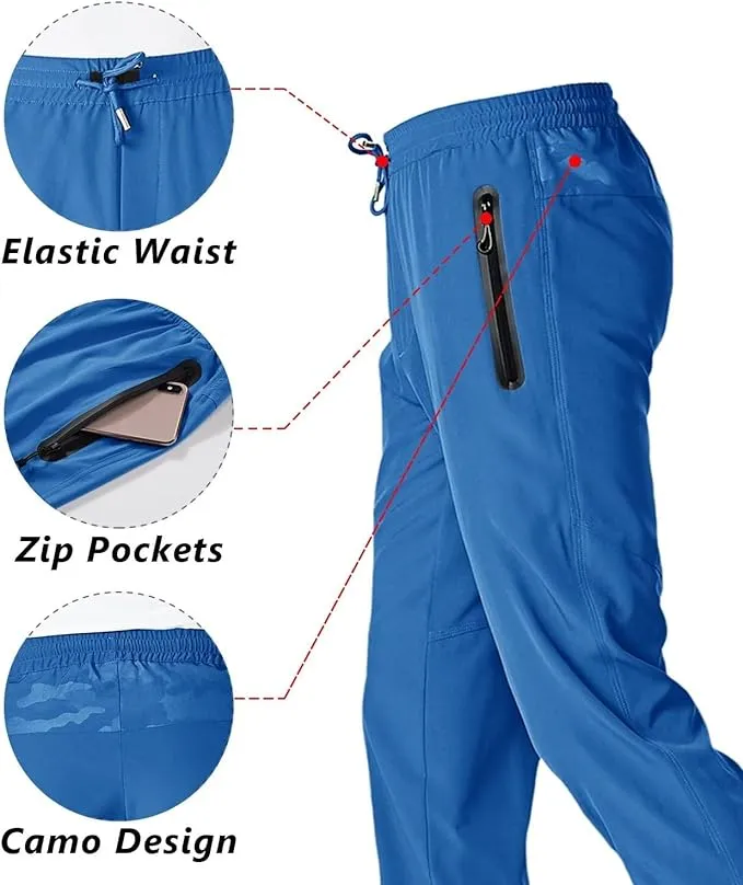 NEW Boladeci Men's Hiking Pants Lightweight Jogging Pants Quick Dry Stretch Zipper Pockets Drawstring Outdoor Fishing Pants, Blue, Sz 38