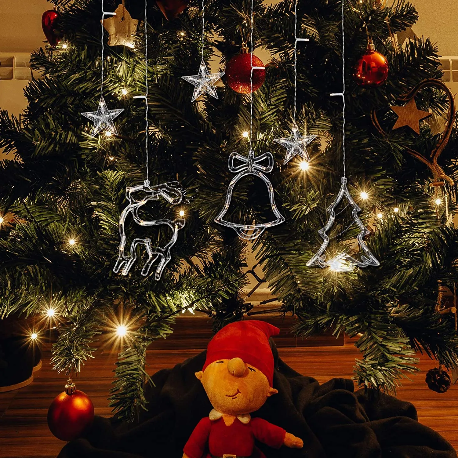 New PRETYZOOM Christmas String Light LED Fairy Light Reindeer Bell Tree Christmas Tree Garland Decorative Lights Lamp for Indoor Outdoor Party Window Curtain Decor, USB Powered!