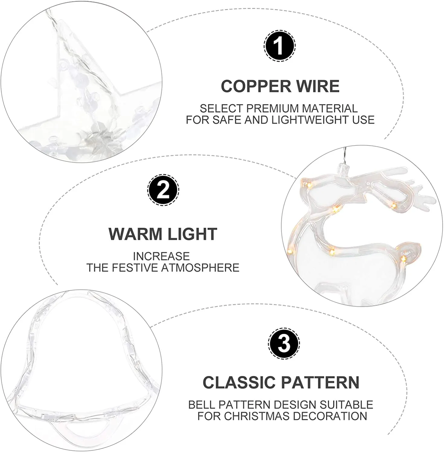 New PRETYZOOM Christmas String Light LED Fairy Light Reindeer Bell Tree Christmas Tree Garland Decorative Lights Lamp for Indoor Outdoor Party Window Curtain Decor, USB Powered!