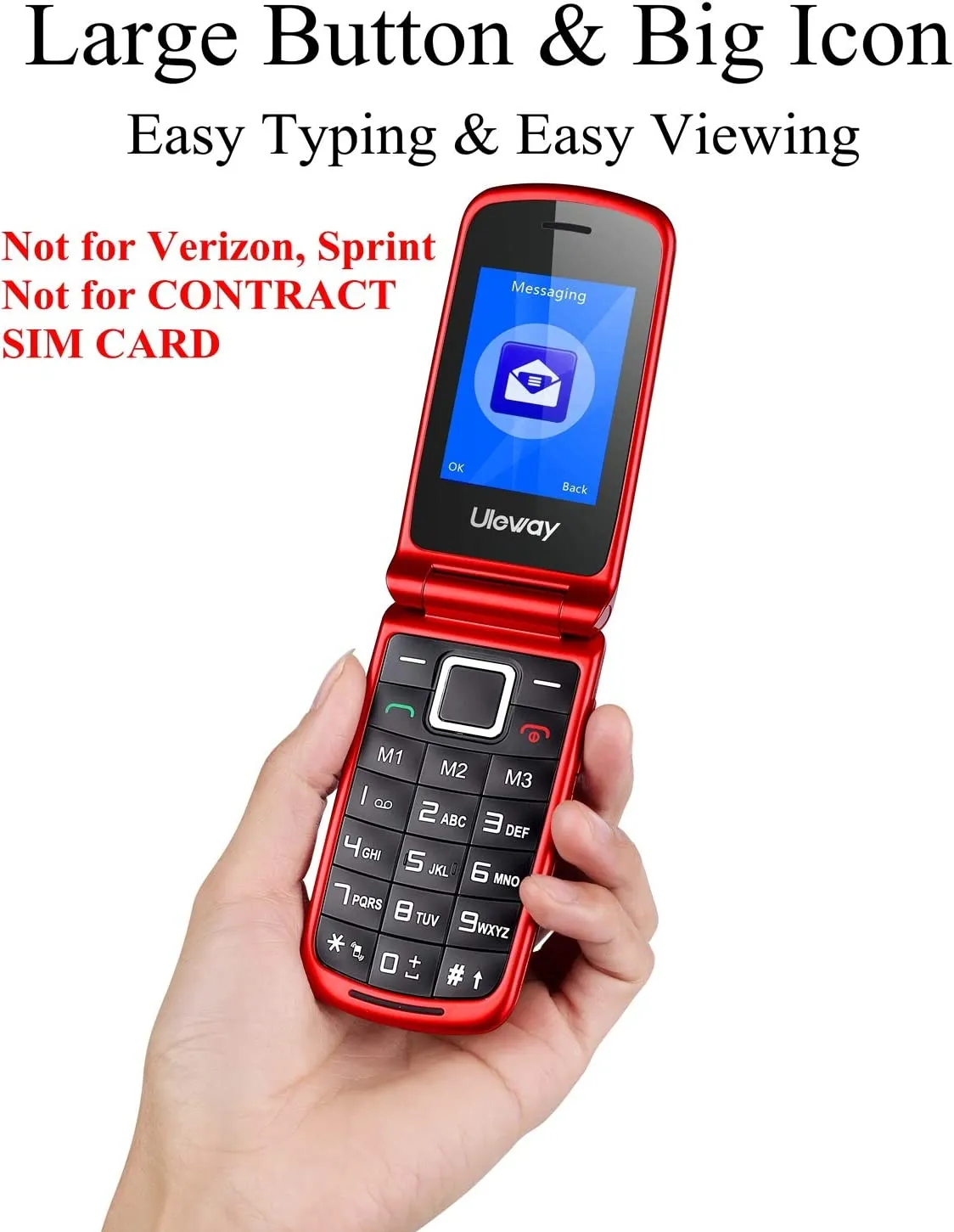 New sealed Uleway Unlocked Flip Phone 3G Dual SIM Card 2.4'' Flip Cell Phones Unlocked SOS Button Easy to Use T Mobile Flip Phone for Seniors & Kids (Red)