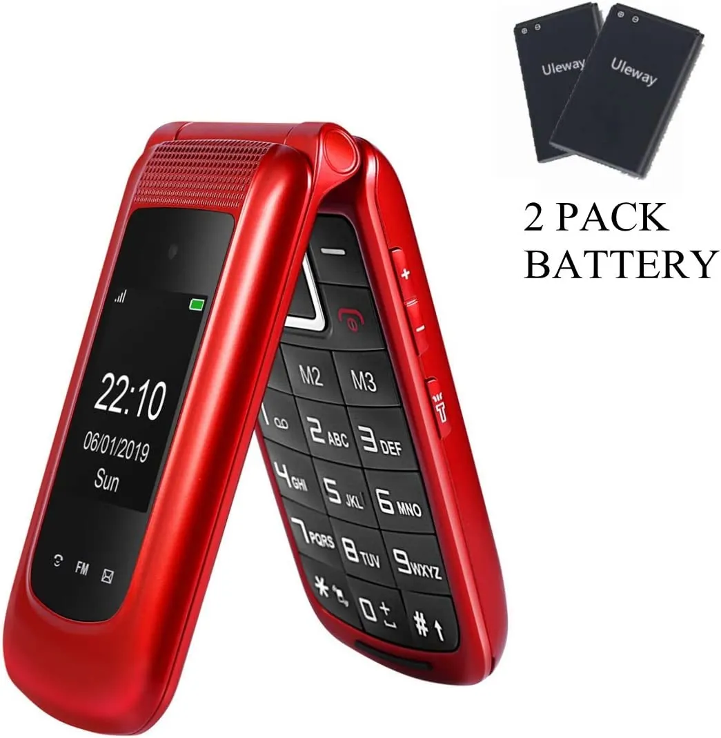 New sealed Uleway Unlocked Flip Phone 3G Dual SIM Card 2.4'' Flip Cell Phones Unlocked SOS Button Easy to Use T Mobile Flip Phone for Seniors & Kids (Red)
