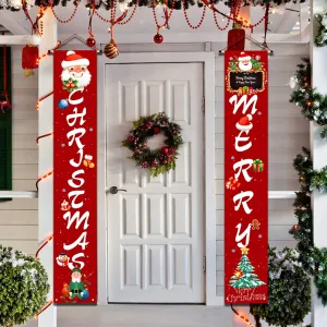 NEW YUFOL Christmas Door Decorations | Merry Christmas Banner Sign, Hanging Christmas Door Decorations for Home Outdoor Front Door Wall Party Dark Red Christmas Decor - Flags