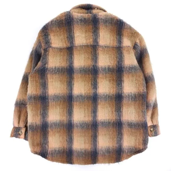 NWT American Eagle Wool Brushed Plaid Shacket Shirt Jacket 90s Western Boho Y2k