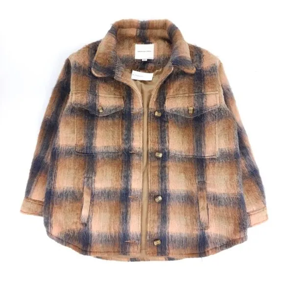 NWT American Eagle Wool Brushed Plaid Shacket Shirt Jacket 90s Western Boho Y2k