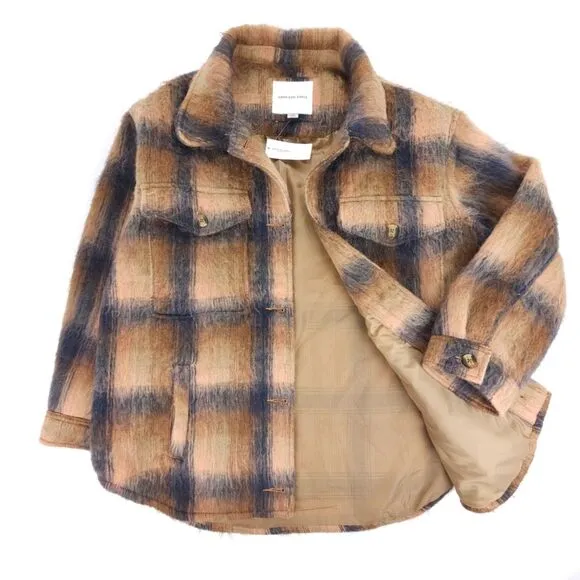NWT American Eagle Wool Brushed Plaid Shacket Shirt Jacket 90s Western Boho Y2k
