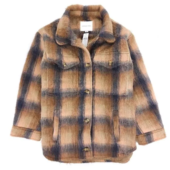 NWT American Eagle Wool Brushed Plaid Shacket Shirt Jacket 90s Western Boho Y2k