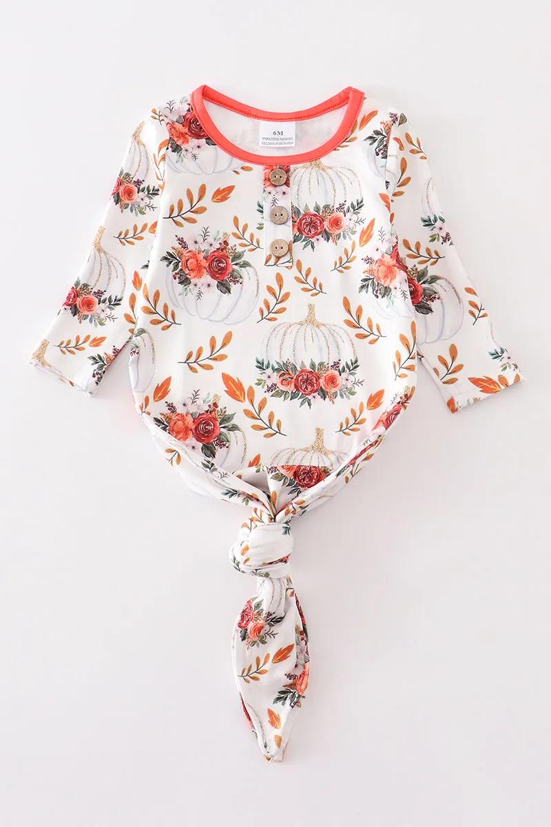 Orange Floral Print Baby Gown