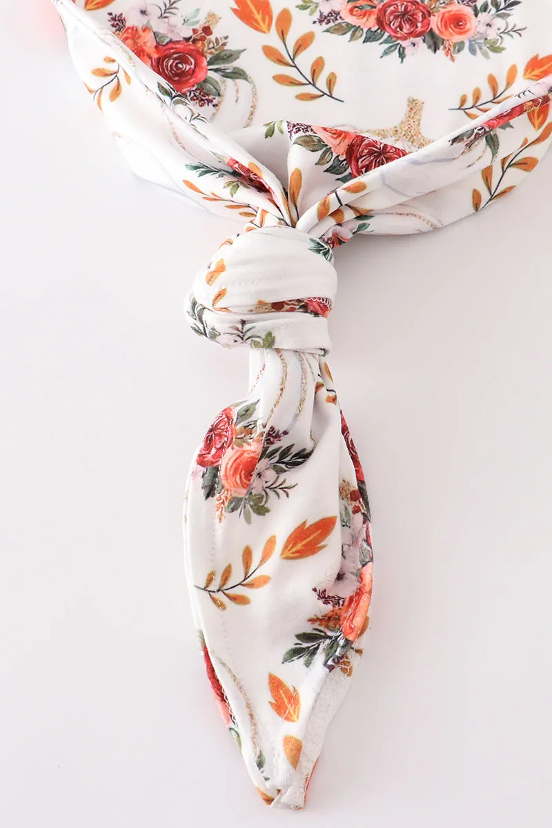 Orange Floral Print Baby Gown