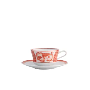 OSCAR DE LA RENTA CORALINA TEA CUP AND SAUCER, SET OF 4