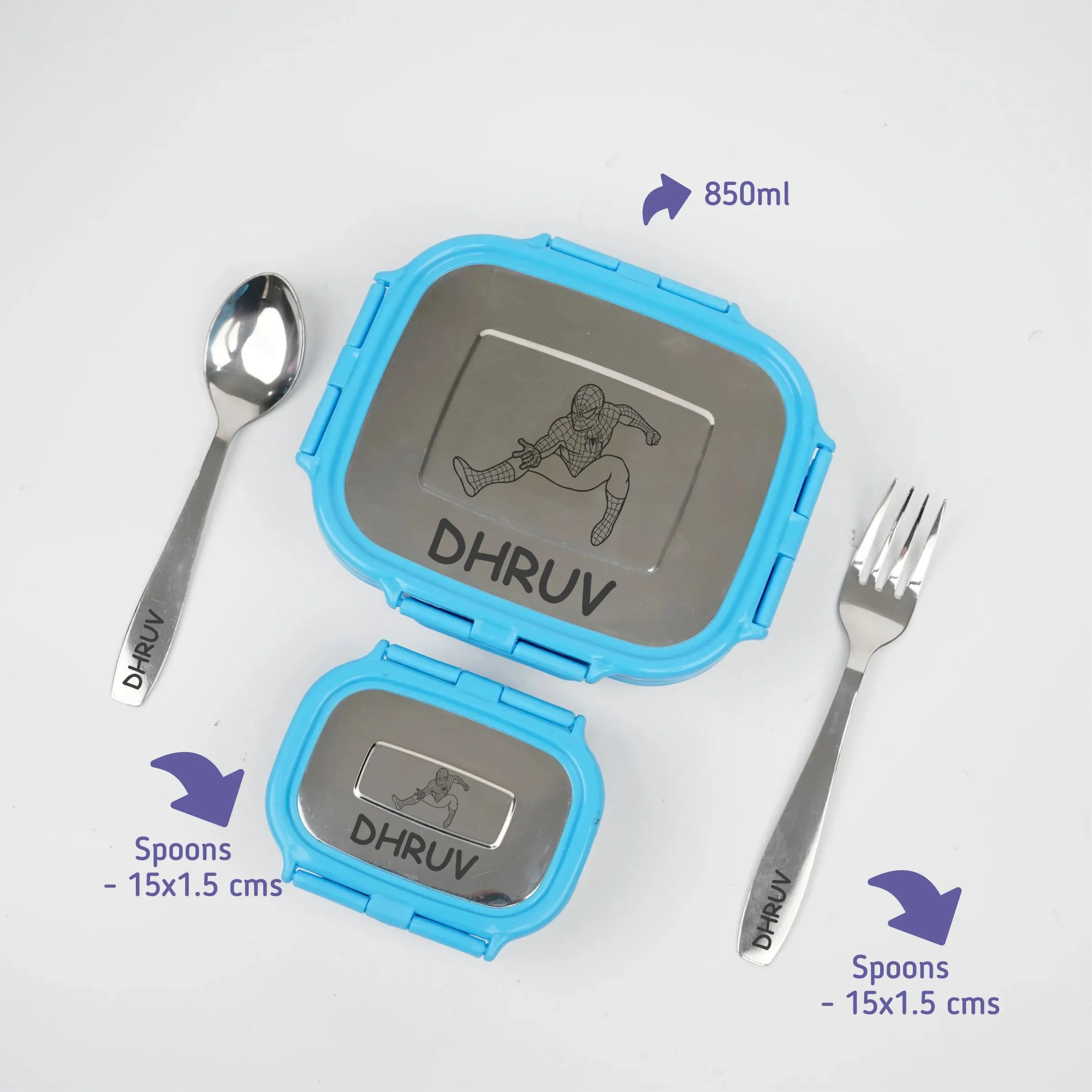 Personalised Engraved Tiffin Box Set (2pcs) - Large - Blue
