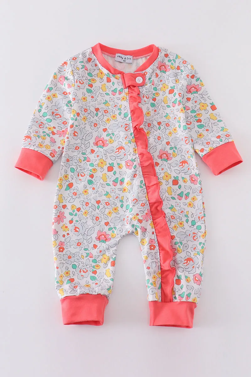 Pink Floral Print Girl Romper