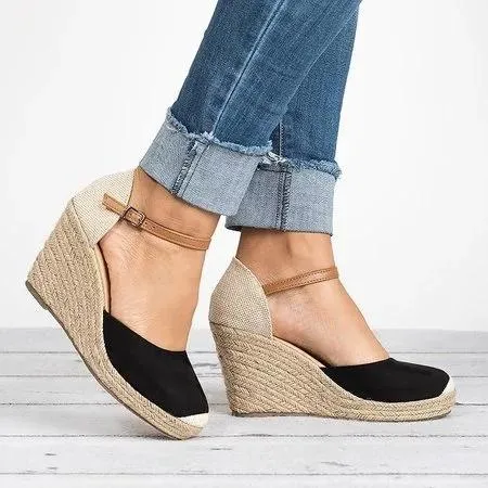 Plus Size Wedges Ankle Strap Espadrilles Wedges Sandals