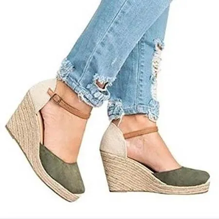 Plus Size Wedges Ankle Strap Espadrilles Wedges Sandals