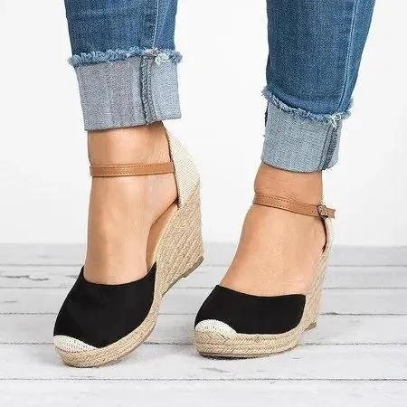 Plus Size Wedges Ankle Strap Espadrilles Wedges Sandals