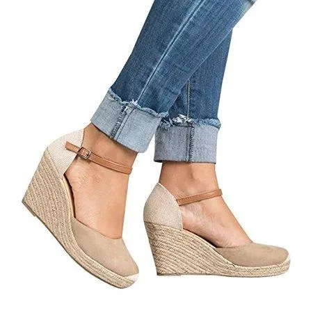 Plus Size Wedges Ankle Strap Espadrilles Wedges Sandals