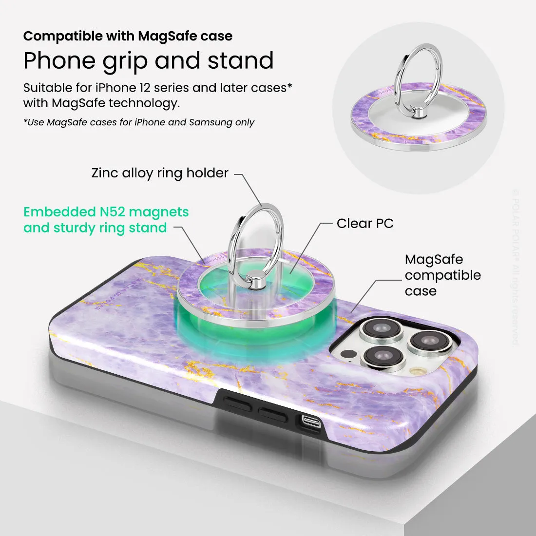 Princess Purple - Silver MagSafe Phone Grip and Ring Holder Stand