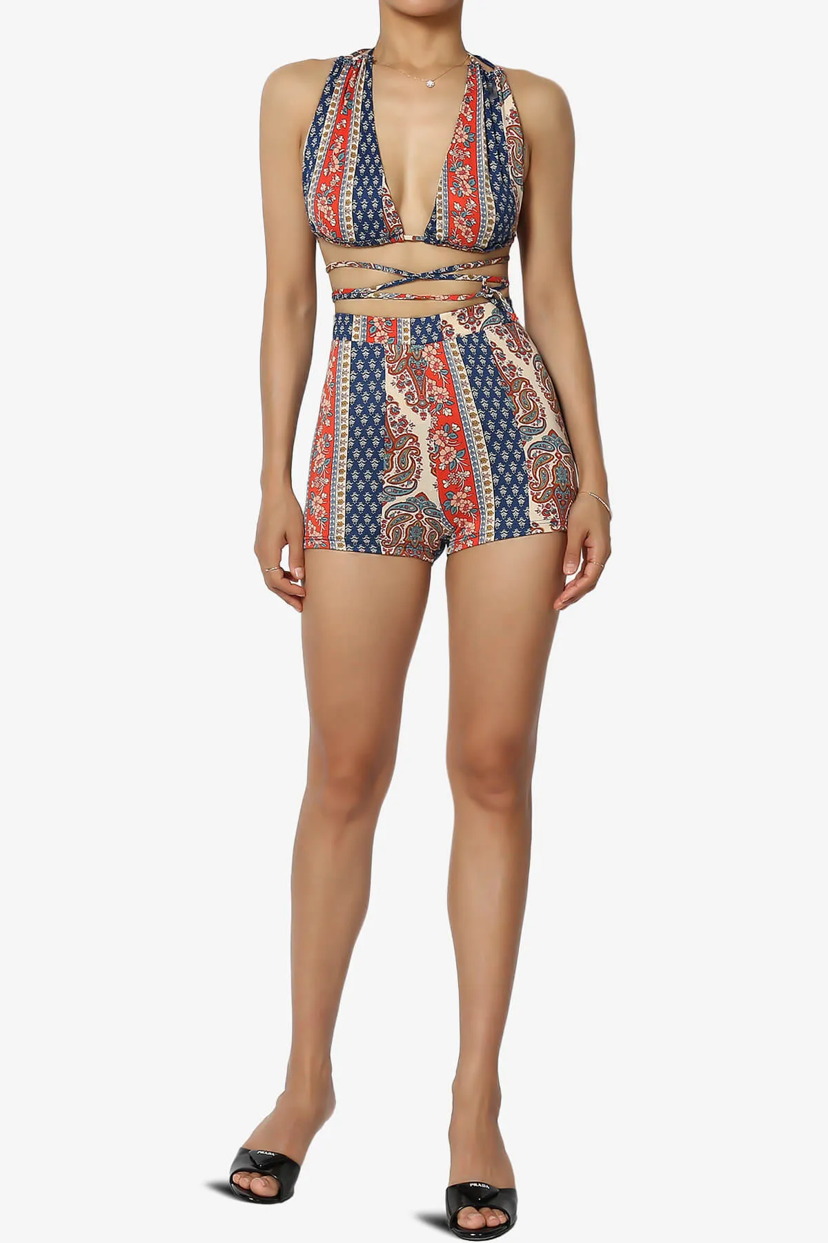 Rally Printed Halter Bra Top & Mini Shorts SET