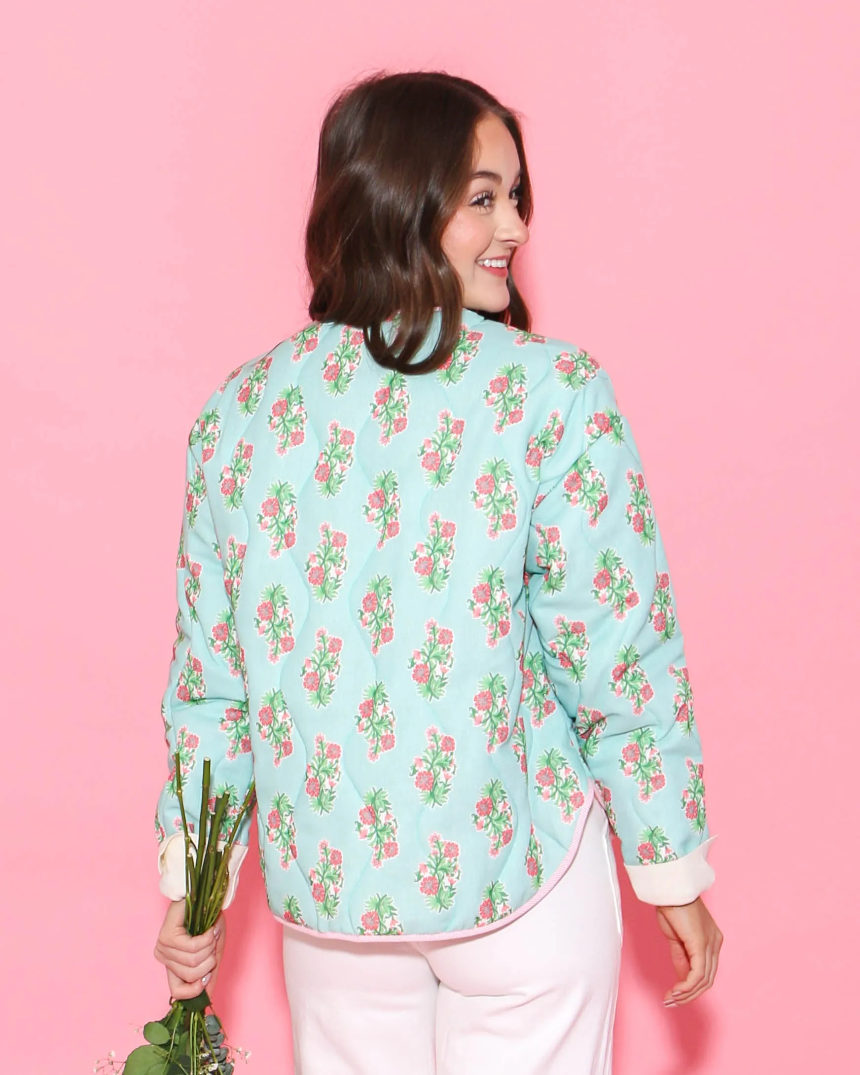 Reversible Cotton Print Quilted Jacket with Bows