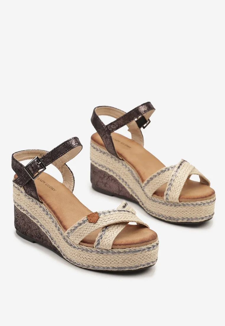 Sandales compensées Espadrilles avec brides croisées, Noir