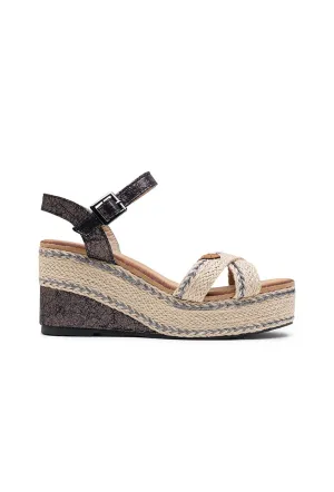 Sandales compensées Espadrilles avec brides croisées, Noir