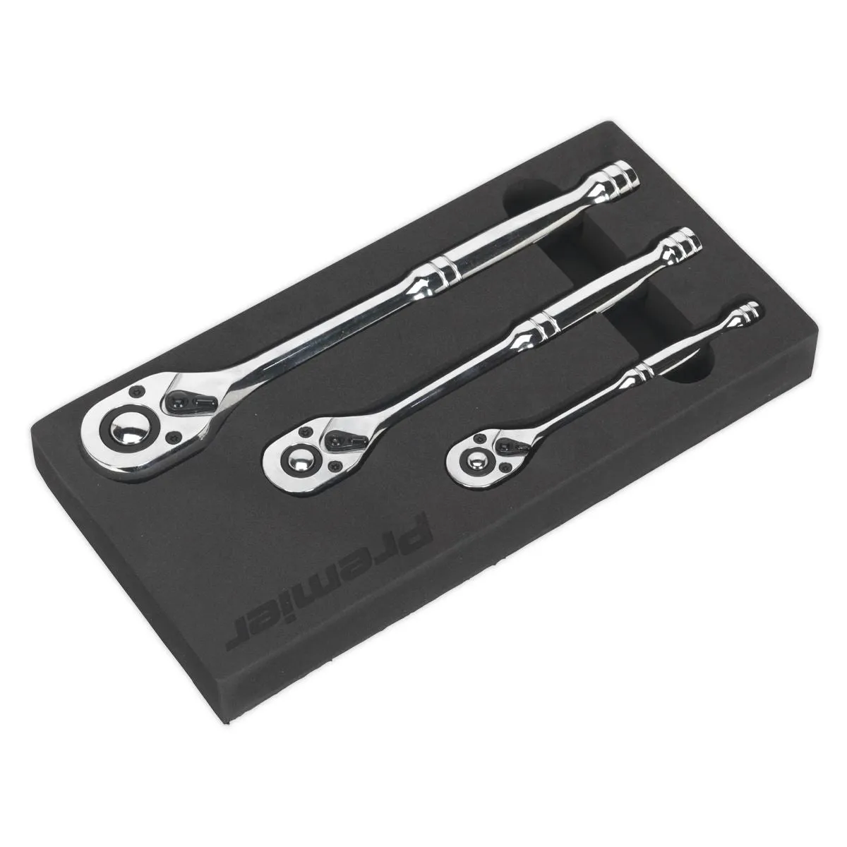 Sealey Premier 3 Piece Pear Head Flip Reverse Ratchet Wrench Set Handle in Tray
