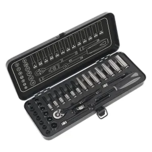 Sealey Premier Black 32 Piece 1/4" Drive Metric Socket Set WallDrive Ratchet Handle