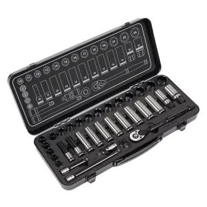 Sealey Premier Black 34 Piece 3/8" Drive Metric Socket Set WallDrive Ratchet Handle