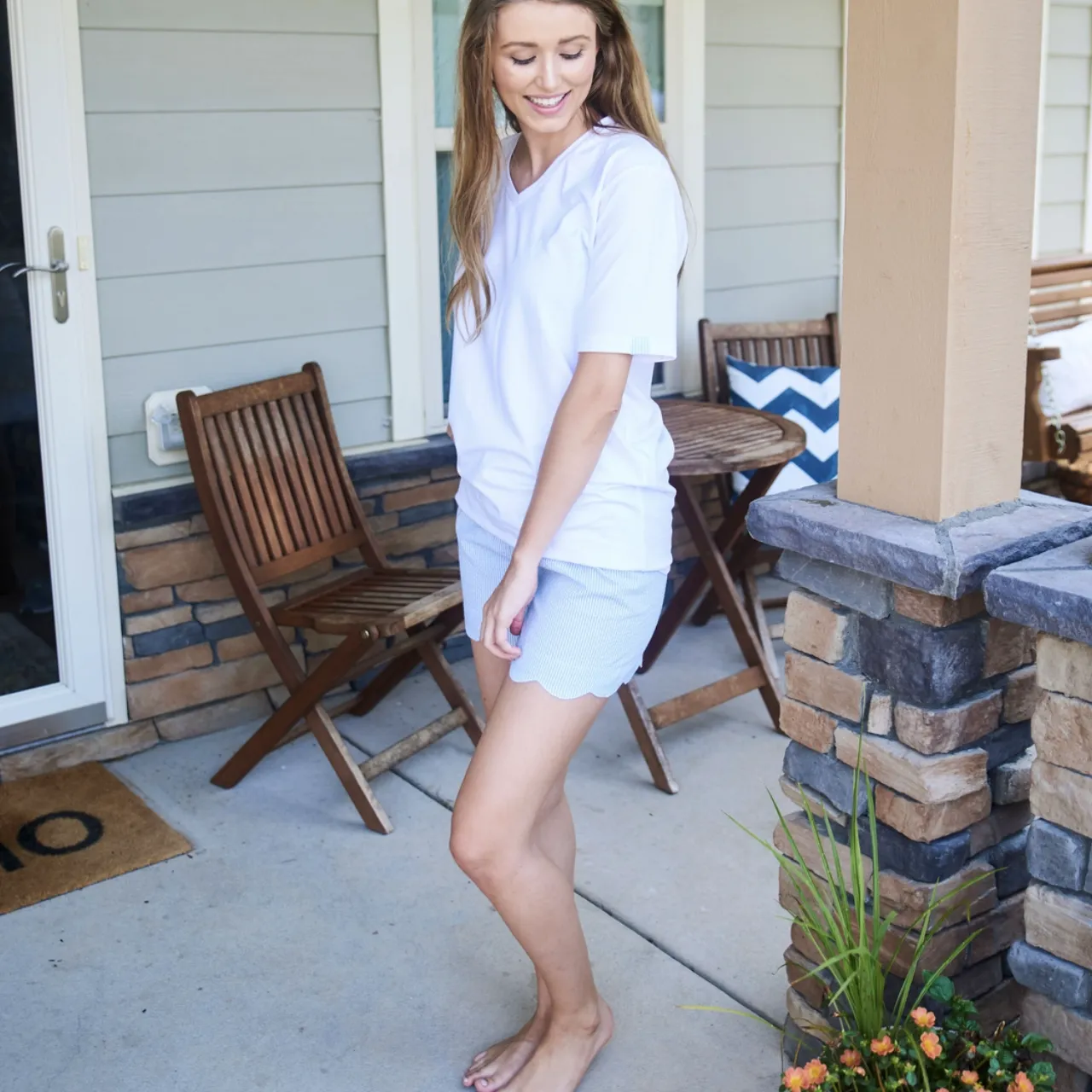 Seersucker Scalloped Lounge Shorts - Womens - 3 Colors - BLANK