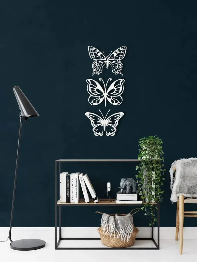 Set of 3 Butterflies Metal Wall Decor