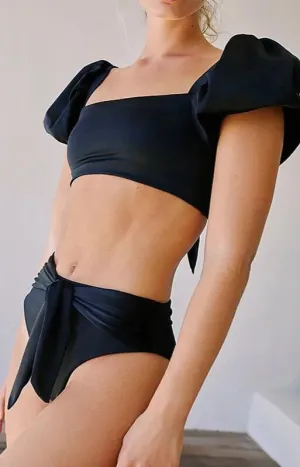 Sexy Backless Puff Sleeves Split Swimsuit