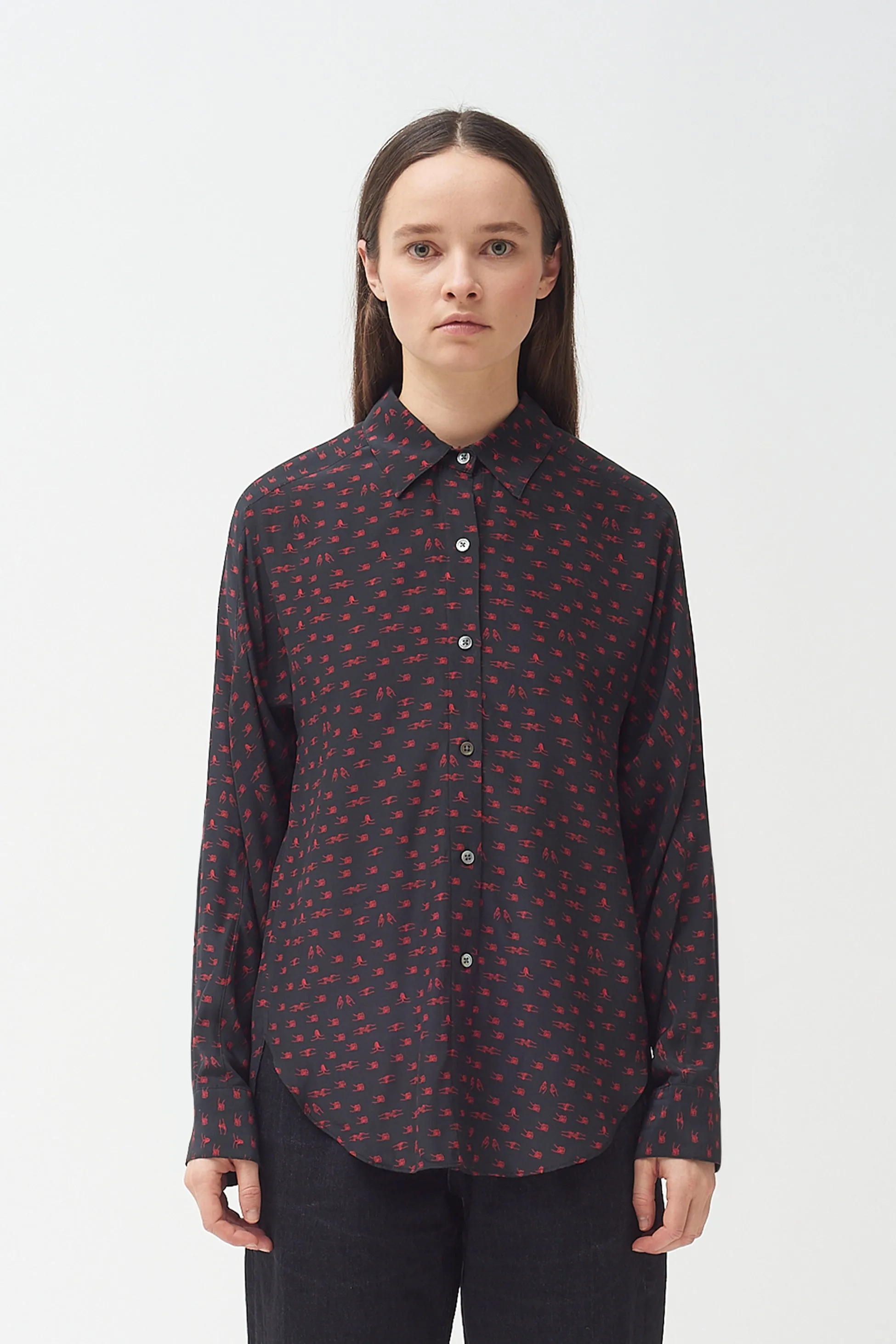 Silk Holding hands print shirt