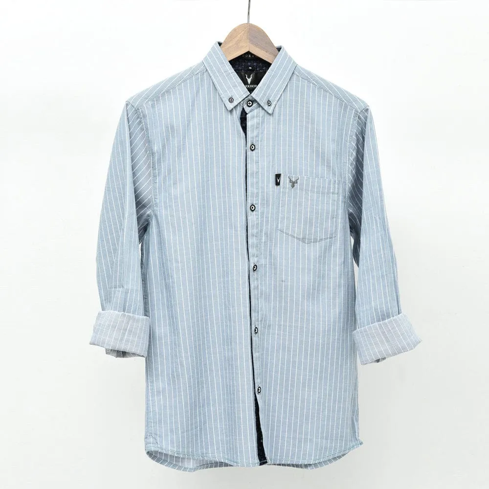 Sky Blue Striped Casual Shirt