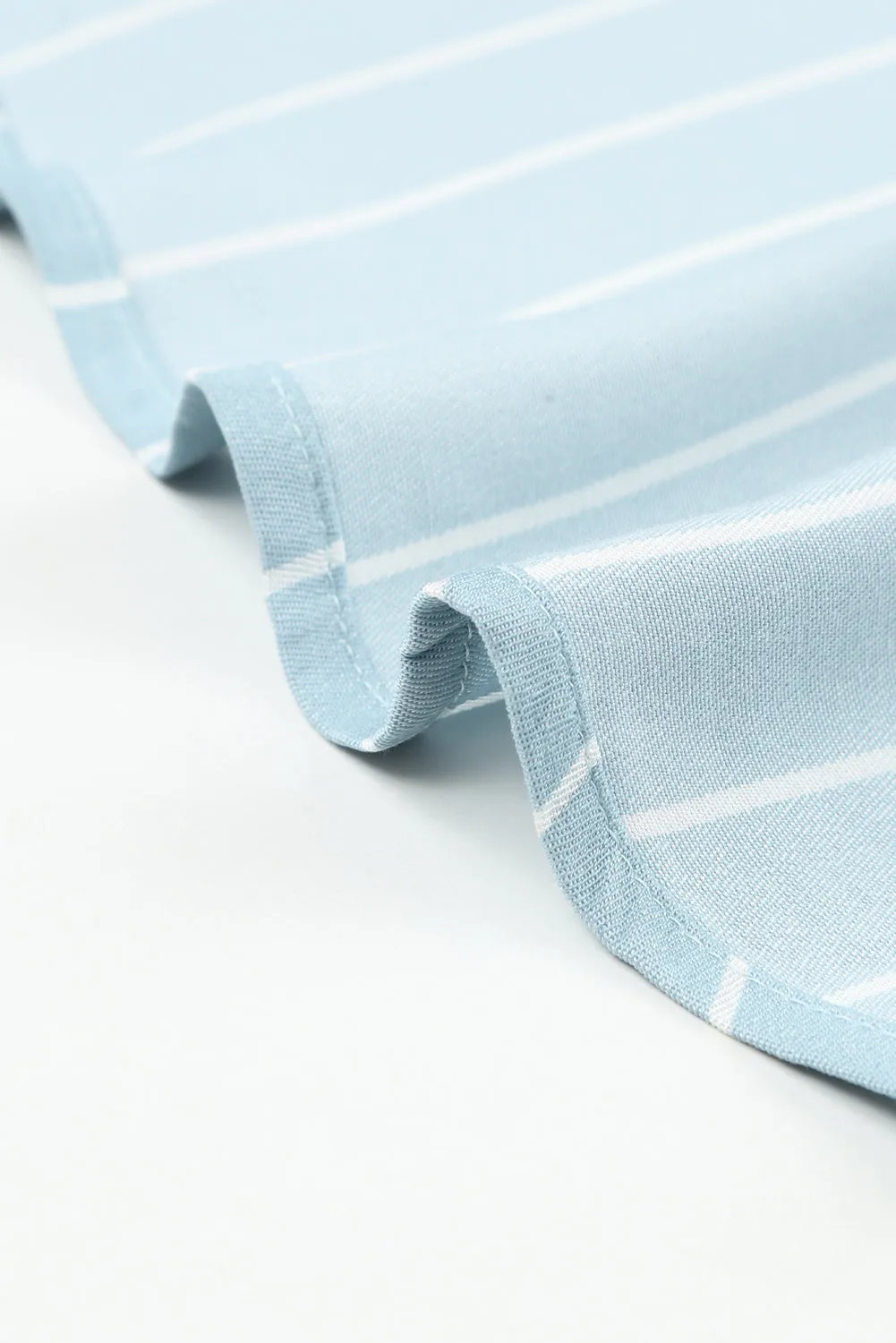 Sky Blue Striped Shirt Midi Dress with Sash