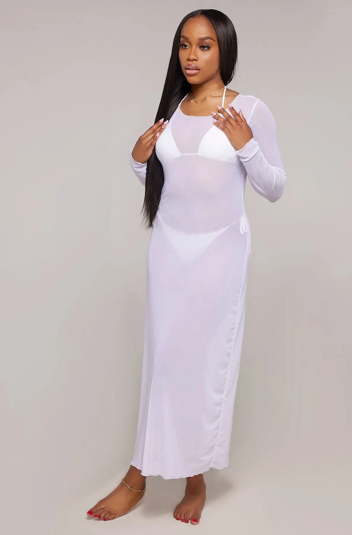 Solid Mesh Swim Cover Up - White (Pre-Order)