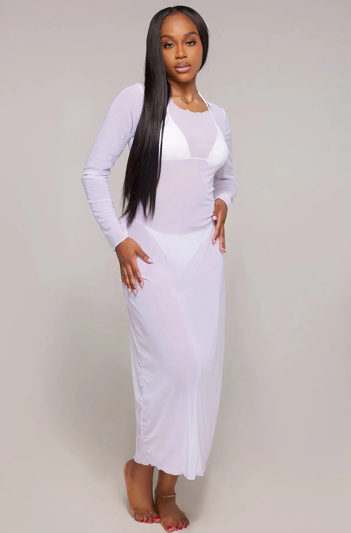 Solid Mesh Swim Cover Up - White (Pre-Order)