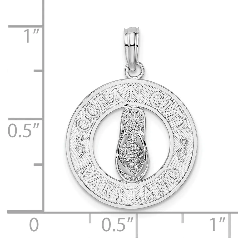 Sterling Silver Polished Ocean City, MD Circle w/Flip-flop Pendant