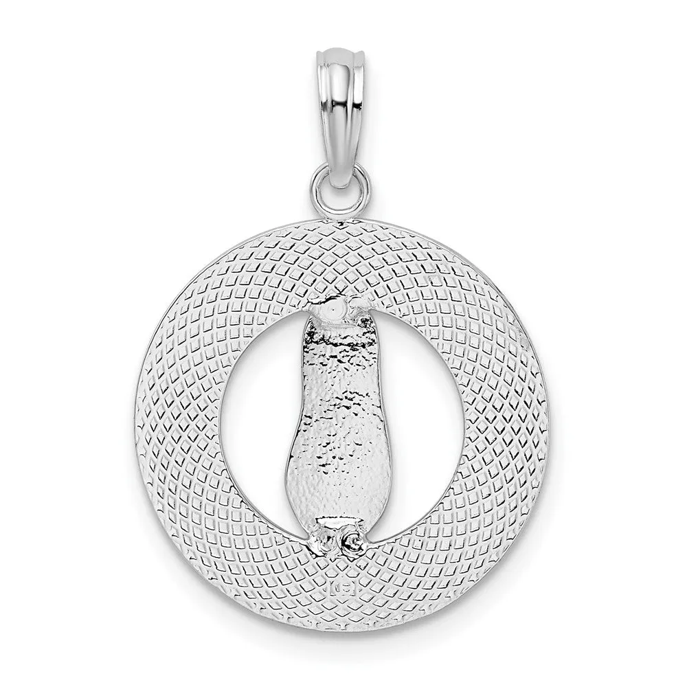 Sterling Silver Polished Ocean City, MD Circle w/Flip-flop Pendant