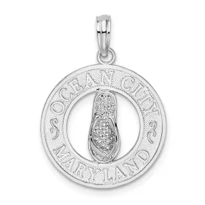 Sterling Silver Polished Ocean City, MD Circle w/Flip-flop Pendant